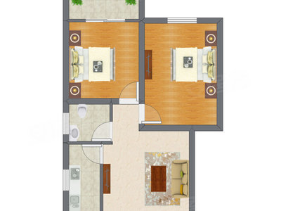 2室1厅 57.50平米户型图