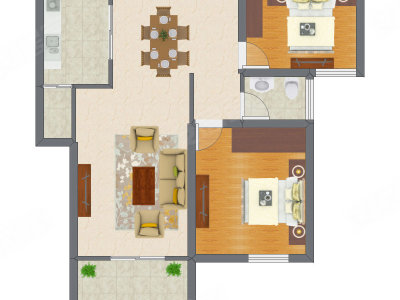 2室2厅 62.40平米户型图