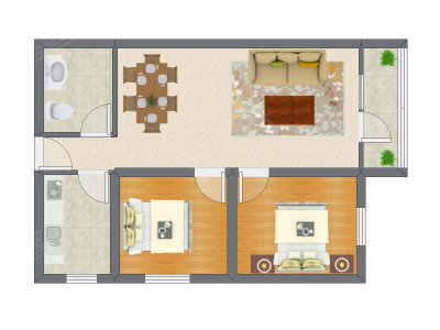 2室1厅 48.83平米户型图