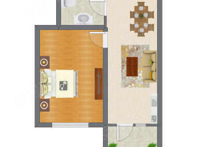 1室2厅 36.99平米户型图
