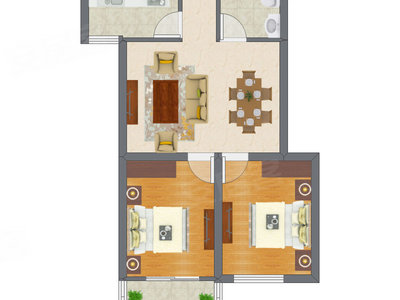 2室1厅 45.27平米户型图