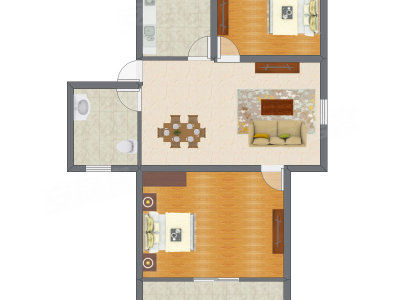 2室1厅 69.10平米户型图