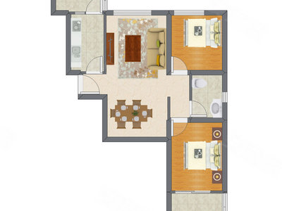2室2厅 88.90平米户型图