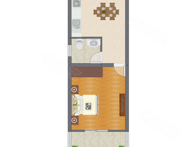 1室1厅 39.20平米户型图