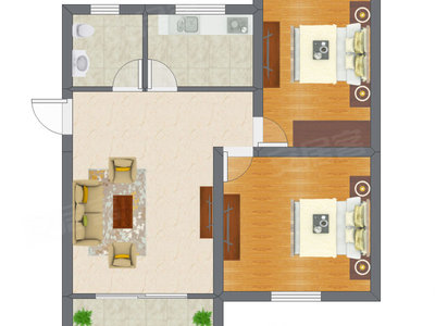 2室1厅 48.55平米户型图