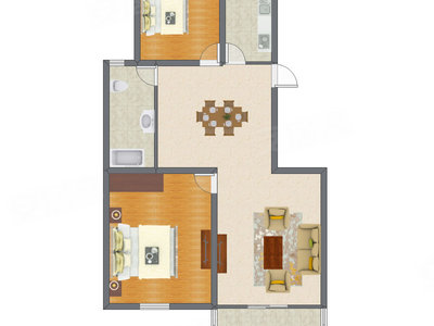 2室2厅 91.81平米户型图
