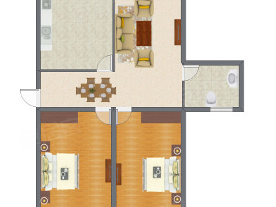 2室1厅 84.77平米户型图