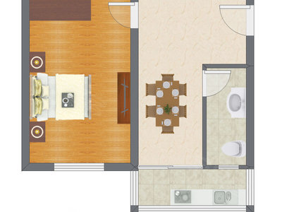 1室1厅 50.96平米户型图
