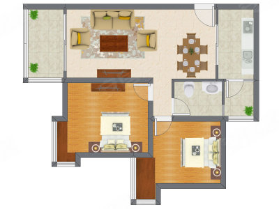 2室2厅 90.05平米户型图