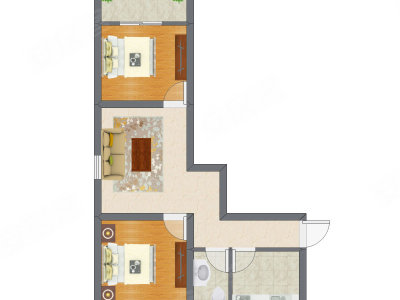 2室1厅 60.32平米户型图