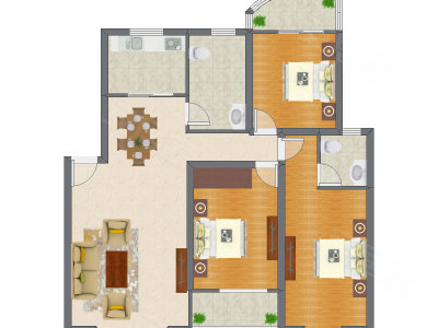 3室2厅 131.26平米户型图