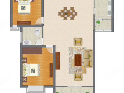 2室2厅 87.32平米户型图