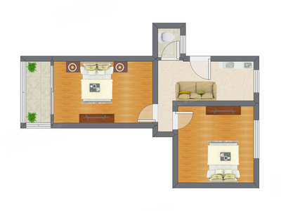 2室1厅 56.27平米户型图