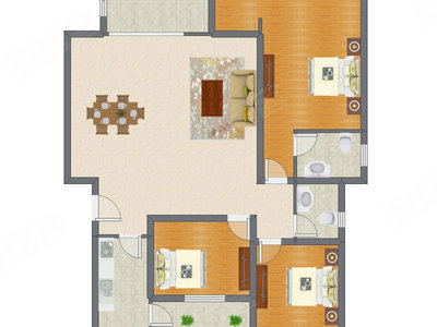 3室2厅 129.50平米户型图