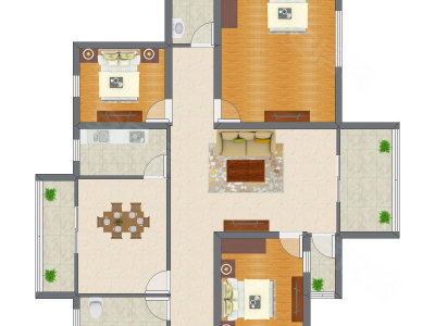3室2厅 105.43平米户型图