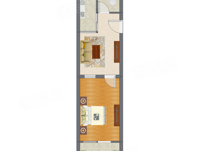 1室1厅 46.90平米户型图