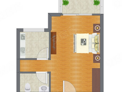 1室0厅 46.64平米户型图