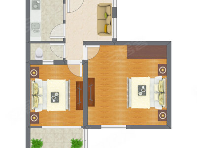 2室1厅 58.26平米户型图
