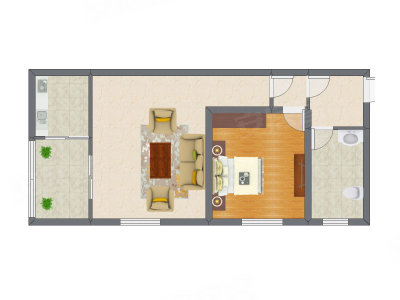 1室1厅 59.28平米户型图