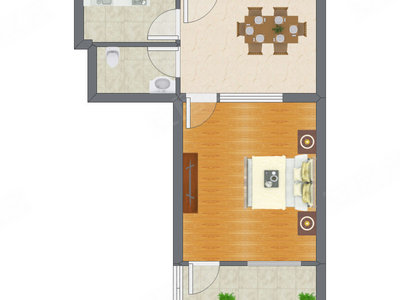 1室1厅 49.74平米户型图