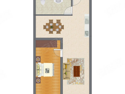 1室2厅 90.41平米户型图