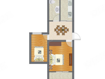 2室1厅 37.89平米户型图
