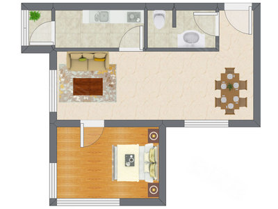 1室2厅 63.24平米户型图