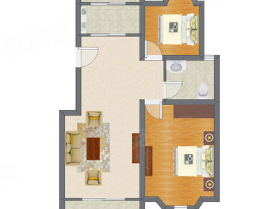 2室1厅 57.56平米户型图
