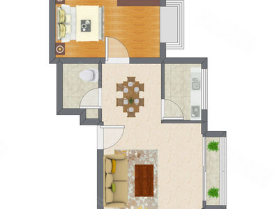 1室2厅 36.23平米户型图