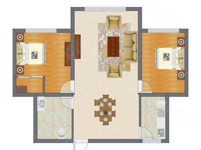 2室2厅 76.19平米户型图