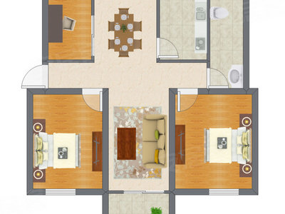 2室2厅 61.02平米