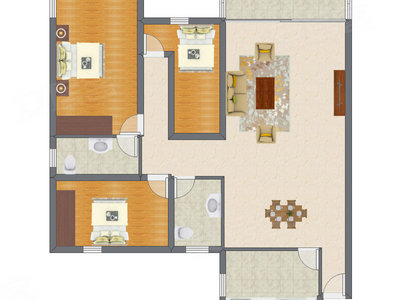 3室1厅 142.00平米户型图