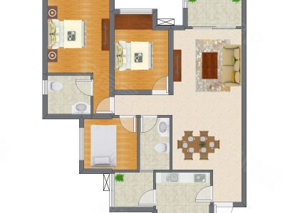 3室2厅 96.22平米户型图