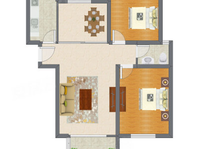 2室2厅 100.29平米户型图