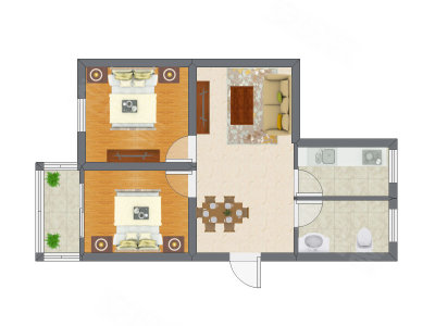 2室1厅 43.43平米户型图