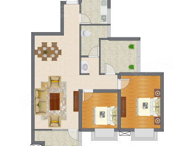 2室2厅 91.35平米户型图