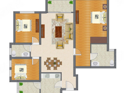 3室2厅 125.06平米户型图