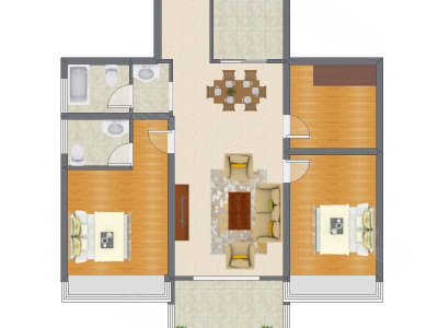 2室2厅 108.31平米户型图