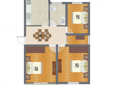 3室1厅 64.29平米
