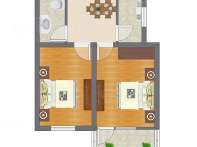 2室1厅 52.48平米户型图