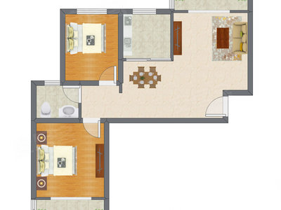 2室2厅 89.70平米户型图