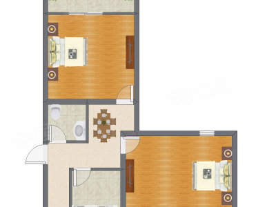 2室1厅 77.60平米