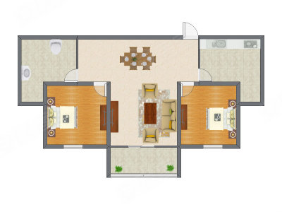 2室2厅 91.75平米户型图
