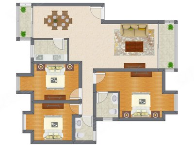 3室2厅 105.00平米