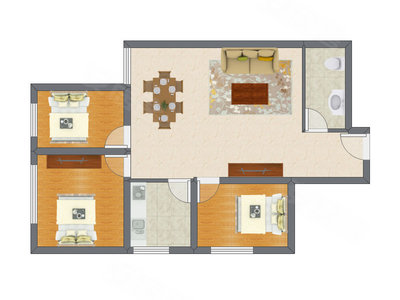 3室2厅 102.29平米户型图
