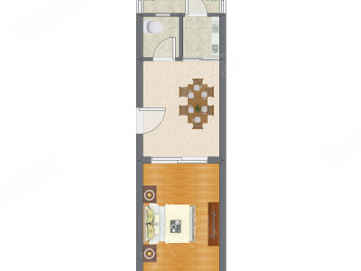 1室1厅 42.11平米户型图