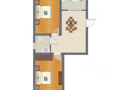 2室2厅 64.67平米户型图