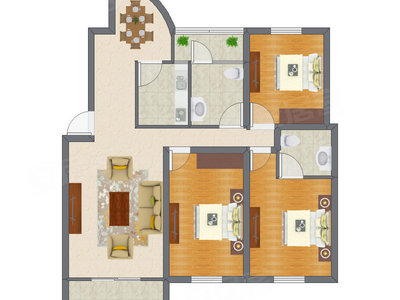 3室2厅 90.73平米