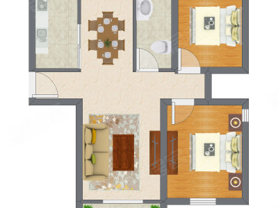 2室2厅 88.52平米户型图