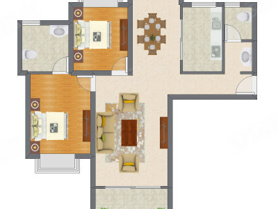 2室2厅 128.65平米户型图